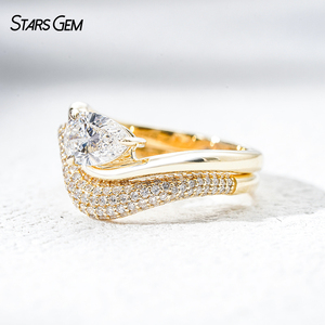Starsgem IGI certificate 1.0ct Pear Cut Lab Diamond <b>Ring</b> Engagement <b>Wedding</b> Band Pavé <b>Set</b> <b>for</b> <b>Women</b> - Product Image 2