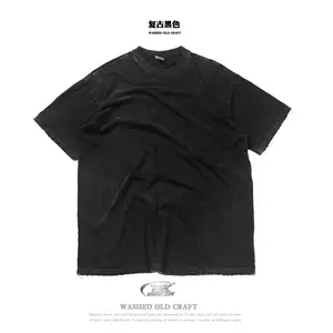 250 Gsm Drop-Shoulder Streetwear übergroße einfarbige Vintage Distressed T-Shirt Acid-Washed T-Shirts