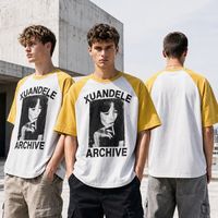 T-shirt court personnalisé imprimé numériquement, délavé à l'acide, coupe ample, manches contrastantes, motif graphique vintage, style streetwear, en coton épais