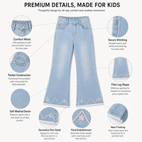 Jeans en denim brodés pour filles, taille élastique, doux, extensibles et respirants, pantalons décontractés pour enfants, vente en gros, OEM personnalisé, faible MOQ