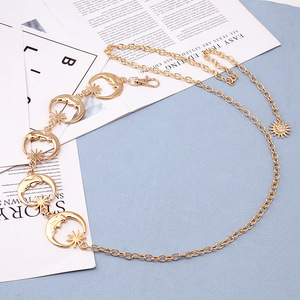 Cadena de cintura metálica con diseño de luna y estrella, estilo hip hop, de aleación de zinc, color oro blanco, diseño de una sola vuelta, para adultos. - Product Image 3