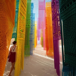 Décor de diviseurs d'installations de macramé bohème coloré accrocheur pour les espaces d'hôtel de restaurant - Product Image 1