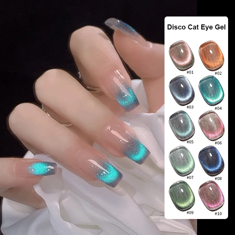 Quengel 3D Rainbow Holográfico Azul Strass Diamante Unha Polonês Disco Cat Eye Gel Para Nail Art