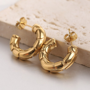 Boucles d'oreilles créoles tendance 5MM en acier doré, forme C épaisse, pour femme, bijoux de fête - Product Image 3