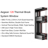 Fenêtre en aluminium à rupture de pont thermique 128 avec montant sans joint, double sous-châssis, verre Low-E 24A à haute transparence, garde-corps en option