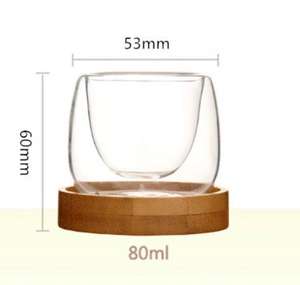 كوب زجاجي 80 صداق/كوب زجاجي بجدار مزدوج مع قاعدة خشبية - Product Image 2