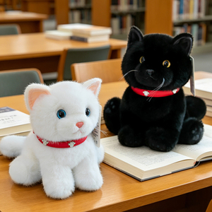 Juguete de Peluche de Gato Realista al por Mayor, Peluche Personalizado de Gato Sentado y Acostado, Muñeco de Gatito Blanco y Negro para Niños y Decoración del Hogar - Product Image 1