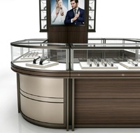 Kiosque à montres moderne en bois foncé en forme de U, centre d'affichage de vente au détail clé en main avec écran LED et armoires hautes