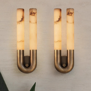Lámparas de pared de diseño moderno, luz LED con pantalla de bronce, mármol y ámbar para dormitorio, hotel, villa - Product Image 1