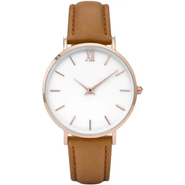 Minimalist Leather Strap Reloj Stainless Steel Quartz Ladies Wrist Watch Women for pink brown