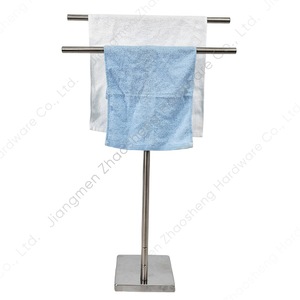 Stainless Steel Double Towel Rack Freestanding <b>Mirror</b> Finish Minimalist Design For <b>Bathroom</b> Hotel Use - Product Image 1