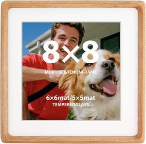 Cadre <span class=keywords><strong>photo</strong></span> en bois de teck avec verre véritable et passe-partout double, cadre carré en bois naturel pour l'affichage mural ou sur table - Product Image 1