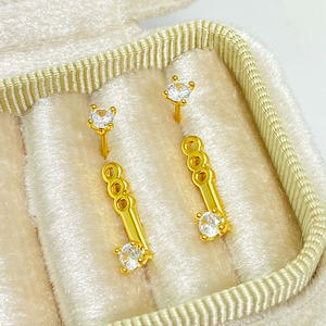 Wholesale Factory Direct Detachable Double Use Fashion Jewelry Women 18K Gold Plated Single Round Cz Zirconia <b>Stud</b> <b>Earring</b> - Product Image 3