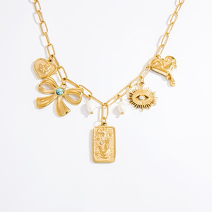European Style Gold Plated Necklace With Heart Bowknot Eye Pendant Charms For Women Gift Jewelry Clavicle <b>Chain</b> Fashion - Product Image 5