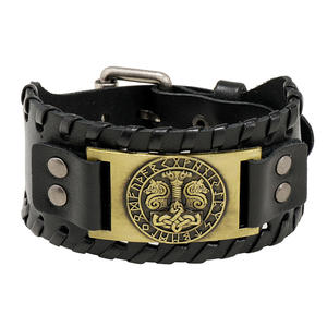Pulsera trenzada de cuero estilo nórdico para <span class=keywords><strong>hombre</strong></span>, brazalete con cabeza de Lobo, con diseños de animales, Estilo Vintage vikingo - Product Image 2