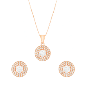 Conjunto de Collar y Aretes de Oro Rosa con Circonitas Cúbicas y Diamantes Americanos para Mujer, Joyería Elegante para Novias y Fiestas - Product Image 3