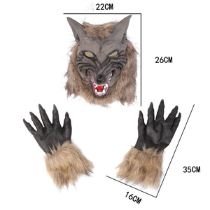 Masque de <span class=keywords><strong>loup</strong></span> d'Halloween avec gants à griffes, ensemble masque de <span class=keywords><strong>loup</strong></span>-<span class=keywords><strong>garou</strong></span> effrayant en latex pour accessoires de fête costumée, masque tête de <span class=keywords><strong>loup</strong></span> et gants - Product Image 1