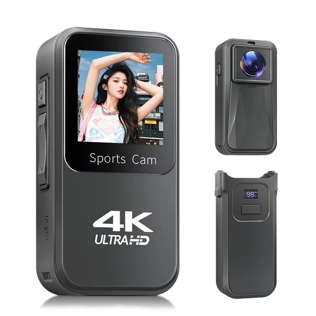 4K Sports Action Camera EIS Stabilization 8M Waterproof Pocket Cam with Charging Case 145 Wide Angle Touch Screen Cycling Vlog