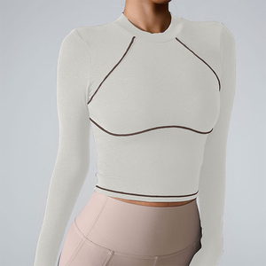 Camiseta Esportiva Feminina de Manga Longa Slim Nova para Corrida ao Ar Livre e Yoga, Top Feminino com Estilo Color Clash Nude - Product Image 5