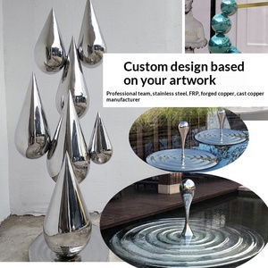 Sculpture d'extérieur en acier inoxydable AiSi, motif goutte d'eau ondulée, ornement sur pied pour hôtel, décoration paysagère, effet vague d'eau - Product Image 5