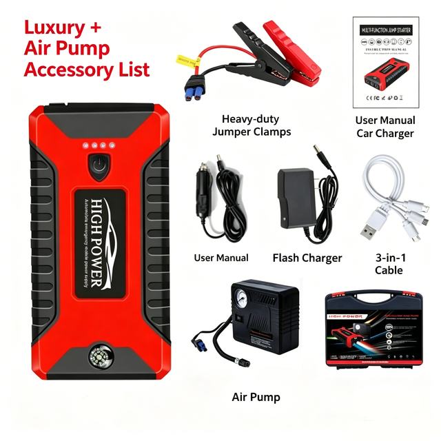Portable Car Air Compressor with Jump Starter 12V Tire Inflator & Emergency Battery Booster Power Bank