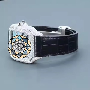 Reloj de Mujer con Correa de Cuero, Forma Cuadrada, Incrustaciones de Diamantes de Laboratorio, Cuarzo, Caja de Acero Inoxidable, Esfera Analógica, Cristal de Zafiro - Product Image 4