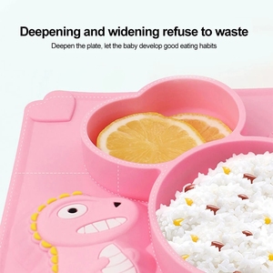 Plato de silicona para bebé, <span class=keywords><strong>cuchara</strong></span> suave con dibujos de dinosaurios, utensilios de entrenamiento para alimentación, juego de vajilla para niños, resistente al agua, 6-36 meses - Product Image 3