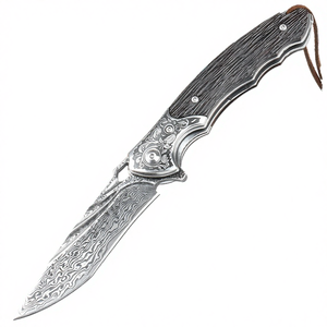 Cuchillo Plegable de Supervivencia y Caza, Versátil para Exteriores, con Mango de Ébano y Hoja de Acero de Damasco, DIY OEM - Product Image 4