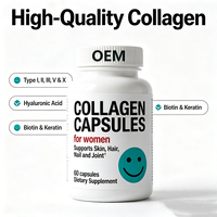 Capsules de collagène personnalisées en marque privée avec vitamine C et biotine pour soutenir la santé des cheveux, de la peau et des ongles, capsules de collagène de type I et III