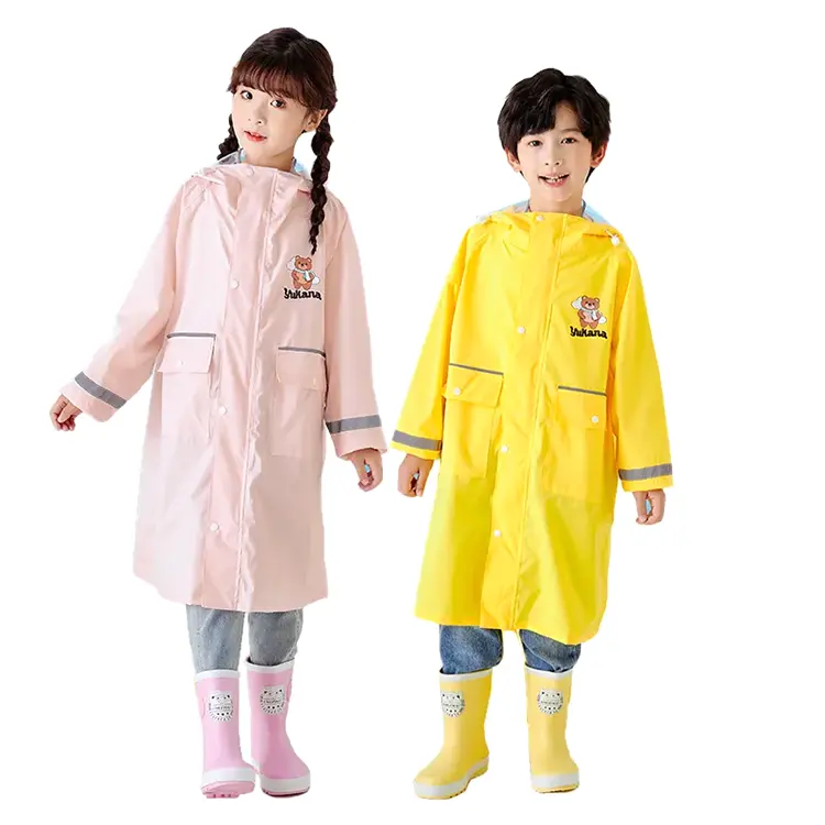 Capa de chuva impermeável com alça reflexiva para crianças personalizadas de fábrica