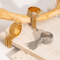 18 Karat vergoldeter verstellbarer Edelstahl Damen Feinstahl Kugel Quaste Ring breite Öffnung grenz überschreitend LCR256181