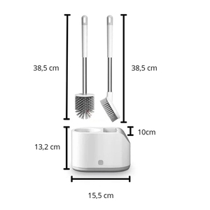Spazzola per WC con supporto, doppia testa a 360 gradi, antigraffio, ad asciugatura rapida, design moderno - Product Image 2