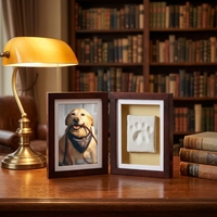 Cadre photo commémoratif personnalisé en bois MDF à double charnière avec empreinte de patte de chien en argile, souvenir pour animal de compagnie