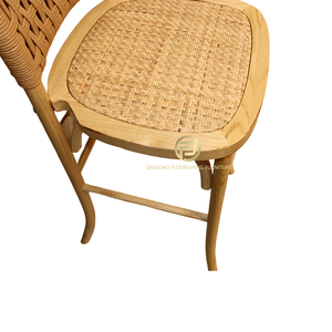 Chaise en <span class=keywords><strong>bois</strong></span> massif naturel avec dossier en rotin tressé pour événements de mariage et salle à manger - Product Image 5
