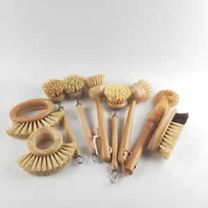 Vente en gros personnalisé mini brosse pour pot de récurage brosse à vaisselle en bois détergent ménager brosse de nettoyage de cuisine en sisal de hêtre