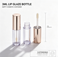 Flacon vide transparent de 3 ml pour brillant à lèvres, tube de gloss avec applicateur, emballage cosmétique personnalisé par l'usine ZHONGYU