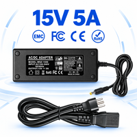 Adaptateur secteur de bureau certifié Prime Factory Source 15V 5A 75W à sortie stable haute puissance pour système audio et appareil intelligent