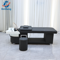 Mobilier de salon de beauté moderne en cuir PU, lit de lavage de cheveux incurvé pour spa, table de massage
