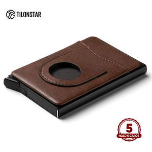 TILONSTAR TVC406 Slim Stylish Aluminum Automatic Pop up Business CardHolder With Slimline Leather Card <b>Holders</b> for AirTag <b>Holder</b> - Product Image 2