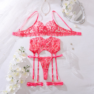 Ensemble de Lingerie transparente de Style français 4PC brodé soutien-gorge à armatures push-up <span class=keywords><strong>serre</strong></span>-<span class=keywords><strong>taille</strong></span> <span class=keywords><strong>porte</strong></span>-jarretelles culotte élégante conception de façonnage - Product Image 5