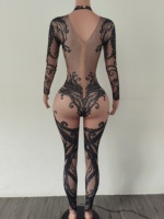 Combinaison une pièce Sexy en Spandex pour femmes, combinaison de danse, léopard, strass, moulante