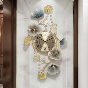Luxury Ginkgo Leaf Metal Wall <strong>Clock</strong> <strong>Large</strong> Silent Non-ticking Art Wall <strong>Clock</strong> for Living Room &amp; Home Decor - Product Image 1