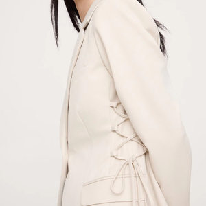 Blazer ajusté à revers crantés, simple boutonnage, taille ajustable latérale à lacets, design unique, style urbain, bureau - Product Image 4