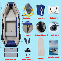 Bateaux à rames gonflables solaires marins pour 4 personnes, 3 m (9,8 pi) 300 cm, avec support hors-bord optionnel, pare-soleil et plancher pneumatique renforcé