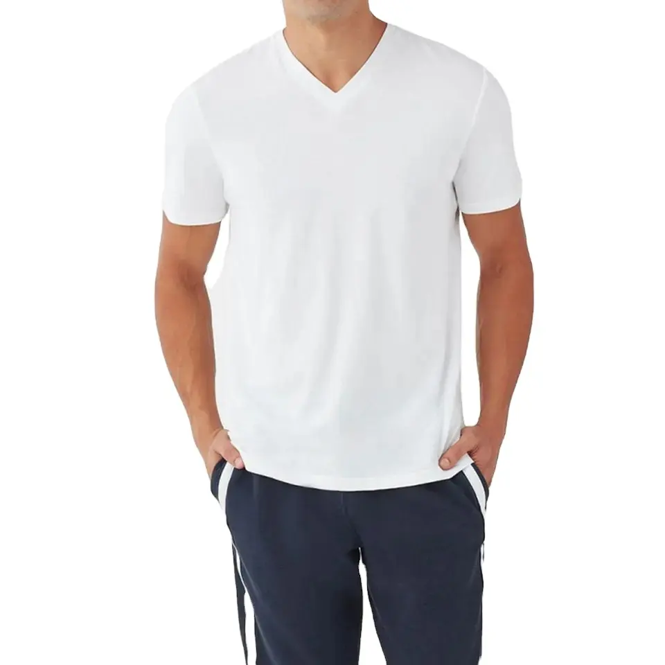 Sunton kleidung 180 gsm recycelte baumwolle t-shirt siebdruck t-shirt v-ausschnitt jersey t-shirt für herren