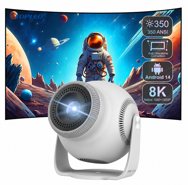 Topleo Smart Projector Android 8K Video LCD Smart Home Theater Mini Android 14 Projector