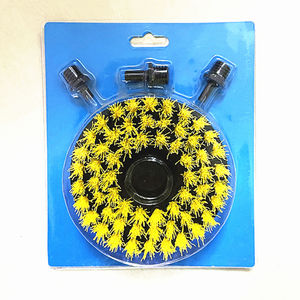 Juego de cepillos de fregado de alfombras para tapicería de detalles de coche de cerdas medianas amarillas 3 en 1 con 3 adaptadores de tornillos diferentes para <span class=keywords><strong>taladro</strong></span> - Product Image 1