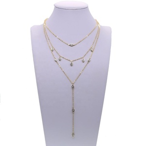 Mode haute qualité trois couches minuscule goutte d'eau longue chaîne colliers Sexy femmes dame pavé CZ luxe bijoux de mariage - Product Image 4
