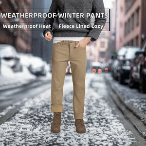 High Quality Vintage Fleece <b>Lined</b> 100% Cotton Mid Waist Plain Dyed Men's Regular Fit Winter <b>Pants</b> | Soft Warm Insulated Canvas - Product Image 2