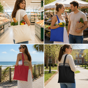 Cotton <b>Canvas</b> Tote Bag 15x16 Inch Reusable Shopping Bag Reinforced Handle Grocery Farmers Market Beach Book Custom Logo 12 Color - Product Image 3